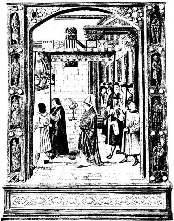 PROCESSION OF CORPUS DOMINI Miniature of the late 15th cent. in the Breviary of René II duke of Lorraine - Paris, Bibliothèque de l'Arsenal, ms. 601, f. 326 v.