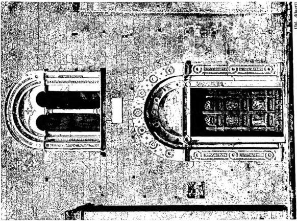Left: TOMB OF CARDINAL CONSALVO RODRIGUEZ, by Giovanni di Cosma (1299) - Rome, Basilica of S. Maria Maggiore. Right: FACADE OF THE CHURCH OF S. MARIA IN CASTELLO (12th cent.) - Tarquinia.