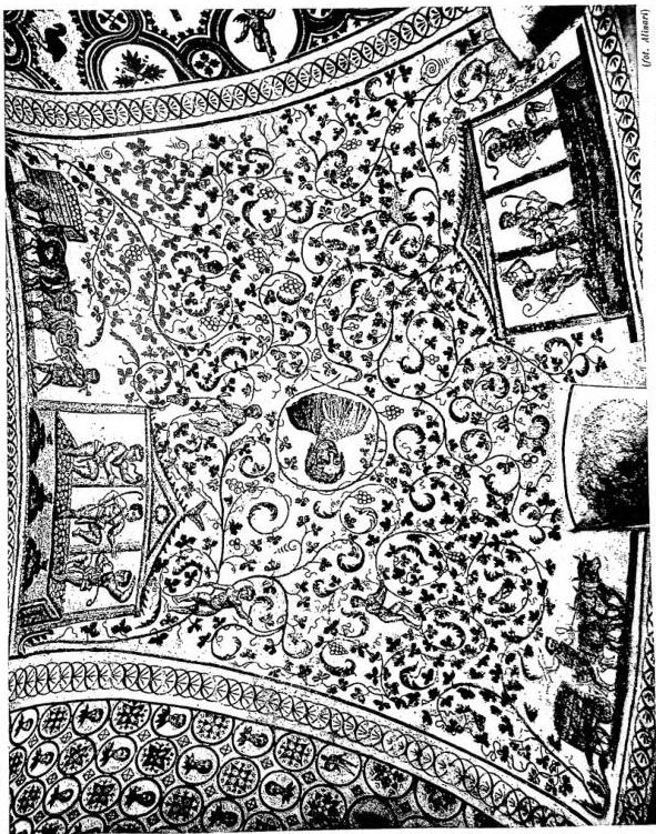 MOSAIC OF THE ANNULAR VAULT WITH SCENES OF THE VINTAGE AND A BUST