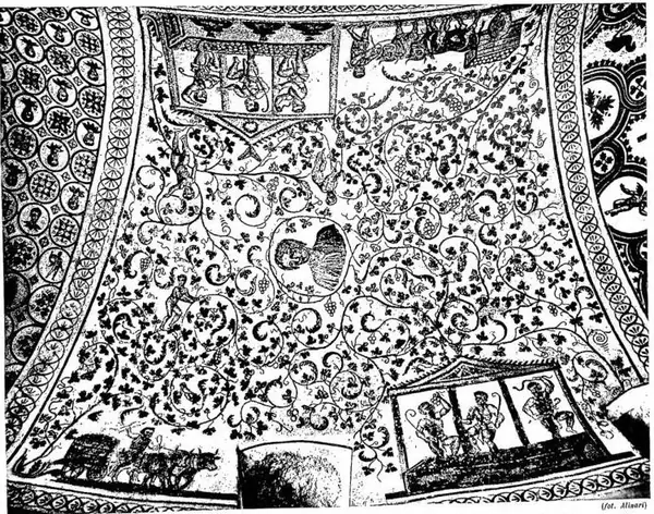 MOSAIC OF THE ANNULAR VAULT WITH SCENES OF THE VINTAGE AND A BUST (4th cent.) - Rome, Mausoleum of St. Constance.