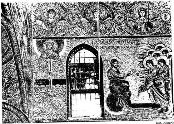 Above: CREATION OF HEAVEN, EARTH AND THE ANGELS. Mosaic in the nave of the Cathedral (late 12th cent.) - Monreale. Below: CREATION OF THE STARS AND ANIMALS. Mosaic in the nave of the Cathedral (late 12th cent.) - Monreale.