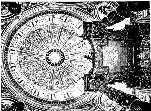 Left: EXTERIOR OF THE DOME OF ST. PETER'S. Work by Michelangelo and execution by G. Della Porta and D. Fontana (1550-1600).
