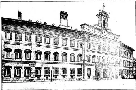 Palazzo Montecitorio, formerly the seat of the Innocenzian curia. Bernini, Mattia De Rossi, C. Fontana (1650-94) - Rome.