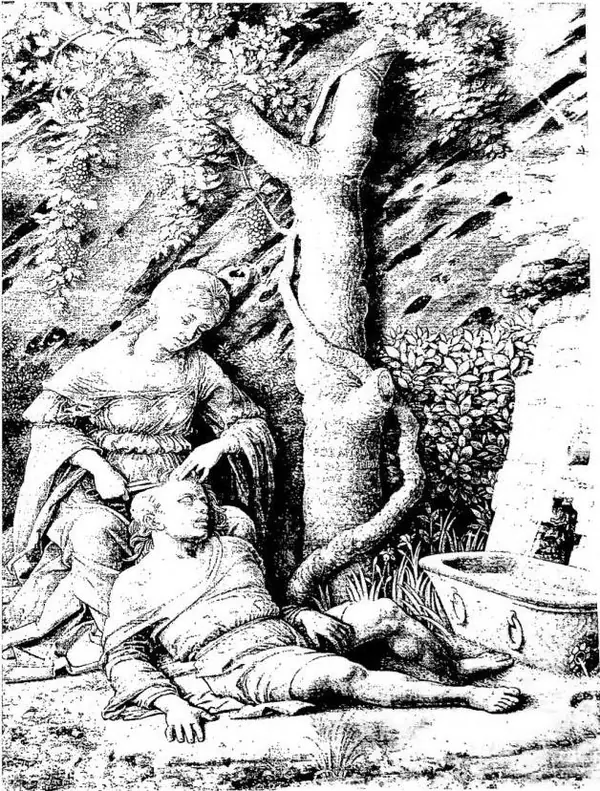 SAMSON AND DELILAH Chiaroscuro by A. Mantegna - London, National Gallery.
