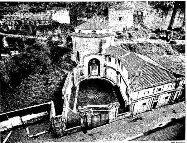 THE DIACONAL CHURCH OF S. TEODORO seen from above, built at the foot of the Palatine among the ruins of the Horrea Agrippiana (6th-7th cent.) - Rome.