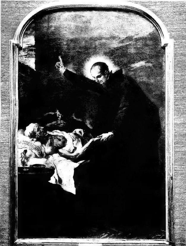 ST. CAJETAN OF THIENE COMFORTS A DYING MAN. Painting by Sebastiano Ricci (ca. 1720).