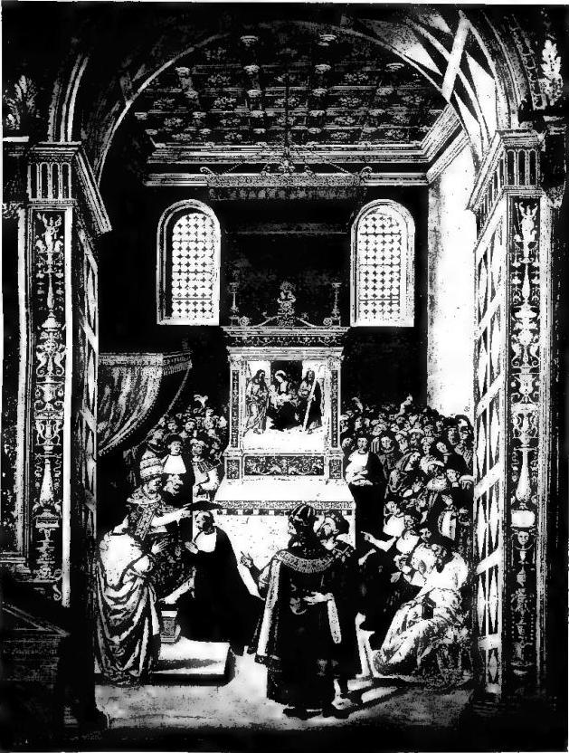 AENEAS SYLVIUS PICCOLOMINI RECEIVES THE GALERO from Callixtus III. Fresco by Pinturicchio (1502-1509).