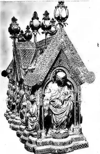 S. ELISABETTA DISTRIBUISCE L' ELEMOSINA Particolare della parte superiore della sua urna (sec. xiv) - Marburgo, Duomo. L'URNA DI S. ELISABETTA (sec. xiv). Marburgo, Duomo.