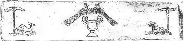 a) SEPULCHRAL SLAB with dolphins, anchor and peacocks facing each other on a vase of flowers (3rd cent.) - Rome, Museo cristiano Lateranense. b) SEPULCHRAL INSCRIPTION of Maximus with modius of grain and thresher (4th cent.) - Rome, Museo cristiano Lateranense. c) SEPULCHRAL INSCRIPTION with dove pecking a bunch of grapes (4th cent.) - Rome, Museo cristiano Lateranense. d) SEPULCHRAL INSCRIPTION with monogrammatic Cross inside a crown with two doves with olive branch (no. 431) - Rome, Museo cristiano Lateranense. e) CHRISTIAN SLAB with Constantinian monogram between two doves (4th cent.) - Rome, Museo cristiano Lateranense. f) SEPULCHRAL INSCRIPTION of Basilissa with vase and dove (4th cent.) - Rome, Museo cristiano Lateranense.