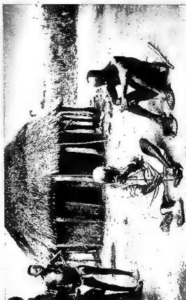 a) SOME MANIFESTATIONS OF PRIMITIVE ECONOMY. Stick fighting. The stick held in the right hand is used to strike; the one in the left hand is used to parry the opponent's blows - Acioli population of Uganda (British East Africa). b) SOME MANIFESTATIONS OF PRIMITIVE ECONOMY. How the Acioli of Uganda (British East Africa) obtain fire. Fire by drill. c) SOME MANIFESTATIONS OF PRIMITIVE ECONOMY. Selk'nam hunters - Tierra del Fuego. d) SOME MANIFESTATIONS OF PRIMITIVE ECONOMY. Selk'nam girl gathering mushrooms.