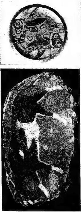 a) PICTOGRAPH ■ red rock with white spots, representing an animal. Bushmen (Southern Africa).