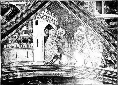 FOLIGNO, DIOCESE of - Meeting of St. Anne and St. Joachim, fresco by Ottaviano Nelli (1424) - Palazzo Trinci, Chapel.