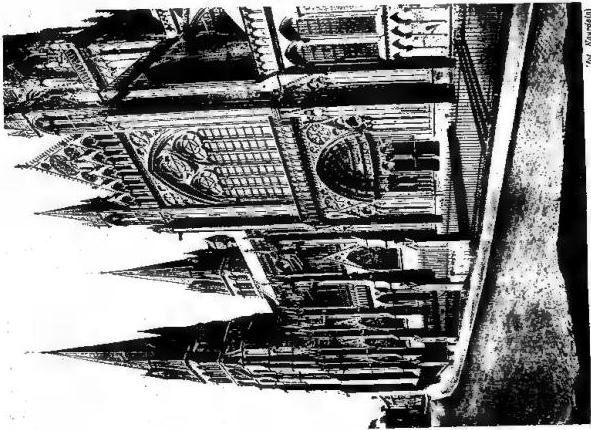 Left: APSE OF THE CATHEDRAL of Bourges (13th-14th cent.). Right: SOUTH PORTAL OF THE CATHEDRAL of Bayeux (14th cent.).