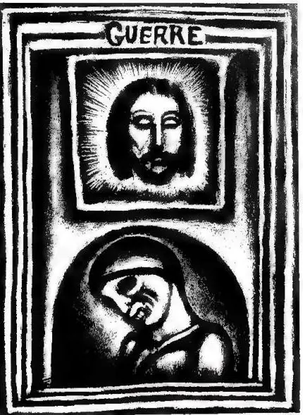 Left: LA GUERRE by Georges Rousult (s. 1946). Right: NOAH RELEASES THE DOVE FROM THE ARK. Lithograph by Marc Chagall (1947).