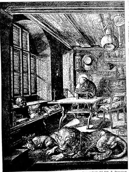 DIOGENES (after Parmigianino). Engraving by Ugo da Carpi from 4 woodblocks. ST. JEROME IN HIS STUDY. Engraving by A. Dürer (1514).