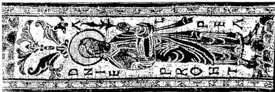 Left: BEWCASTLE CROSS (ca. 670). Centre: DIPTYCH MADE FOR THE BISHOP OF EXETER (1327-69) - London, British Museum. Right: STOLE OF ST. CUTHBERT (934) - Durham, Cathedral Library.