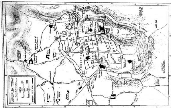 Left: Perspective plan of Jerusalem according to the floor mosaic of the church of Madaba (6th cent.).