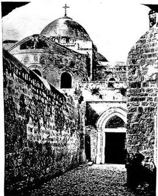 Above left: IX STATION of the Way of the Cross. Behind the church of the Holy Sepulchre. Above right: GOLDEN GATE. Below left: FOUNTAIN OF THE VIRGIN. Below right: A STRETCH OF THE VIA DOLOROSA.