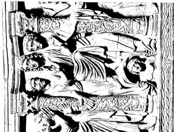 Left: JESUS CHRIST bearded and nimbed with oratorical gesture. Fresco (beginning of the 5th cent.) - Rome, cemetery "ad duas lauros..."