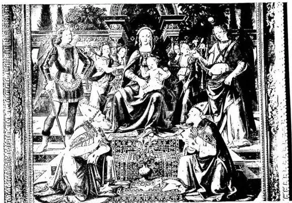Above: VIRGIN ENTHRONED AND SAINTS - Florence, Uffizi. Below: ADORATION OF THE SHEPHERDS - Florence, Uffizi.