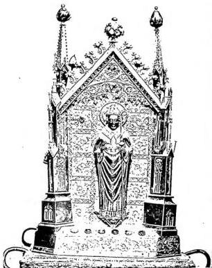 Above left: RIGHT SIDE OF THE RELIQUARY OF ST. GRATUS, work by the goldsmith Giovanni di Malines (1421-58). Figure in half-round of the Saint. Above right: OSTENSORY FOR THE CORPUS DOMINI PROCESSION (a. 1515) - Zamora, Cathedral. Below left: SILVER GILT CHALICE (15th cent.) - Bitonto, Cathedral. Below right: COVER OF A RITUAL with the portrait of Bishop Federico Vanga (13th cent.) - Trento, Duomo, Treasury.