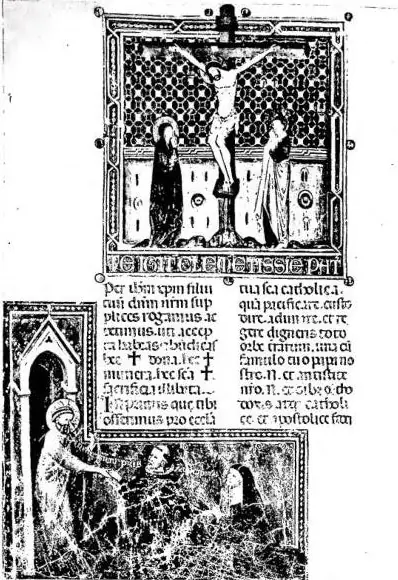Left: ITALIAN GOTHIC MINUSCULE. Missale secundum consuetudinem Romane curie. Miniature attributed to the Sienese school of the late 14th cent. - Amsterdam, antiquarian market. Right: BASTARD GOTHIC MINUSCULE (15th cent.). French version of the romanced History of the Romans - Rome, Biblioteca Casana