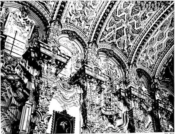 (fd. Mar) SACRISTY OF THE CERTOSA. Detail of the stuccoed vault. Work by Fra Manuel Vasquez (b. 1697-d. 1765).