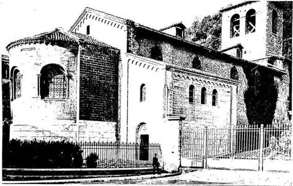 Above: CHURCH OF S. LORENZO, north side (12th cent. with later restorations). Below: CRYPT OF THE CHURCH OF S. LORENZO (7th cent. after restorations).