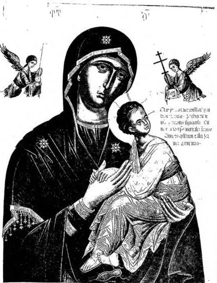 Left: MADONNA WITH CHILD AND TWO ANGELS WITH THE EMBLEMS OF THE PASSION. Rico da Candia, Venetian-Cretan school (16th cent.) - Fiesole, Pinacoteca. Right: THE PANTOCRATOR. Greek school (16th cent.) - Pinacoteca Vaticana. ALBALO PER LA SCUOLA PER LO