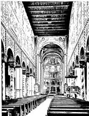Above left: CENTRAL NAVE AND CHOIR of St. Godehard (1133-78) - Hildesheim. Above right: CENTRAL NAVE AND CHOIR of the Cathedral (13th cent.) - Bamberg. Below left: CENTRAL NAVE AND CHOIR of the church of the Holy Cross (14th cent.) - Schwäbisch-Gmünd. Below right: CHURCH OF DIESSEN (Upper Bavaria), 