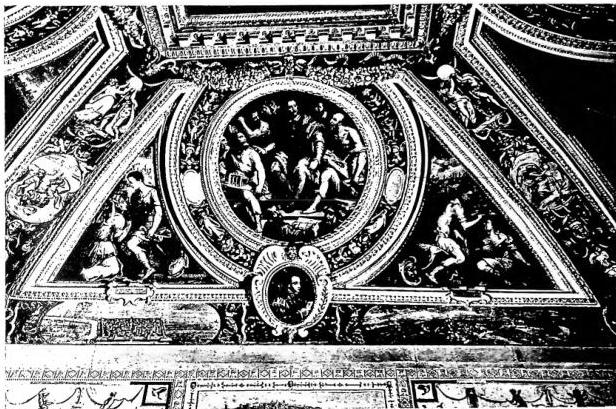 Above: COSIMO DE' MEDICI PROTECTOR OF THE ARTS and various allegories. Fresco by Giorgio Vasari - Florence, Palazzo Vecchio. Below: OTTAVIO FARNESE CREATED LORD OF PARMA BY JULIUS III. Fresco by Taddeo Zuccari (1566) - Caprarola, Palazzo Farnese, Hall of the Fasti.