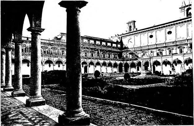 Above: COURTYARD OF THE CERTOSA DI S. MARTINO. Architecture by Cosimo Fansago (17th cent.) - Naples.