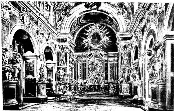 Above: CHAPEL OF THE SANGRO (18th cent.) - Naples. Below: INTERIOR OF THE PALAZZO FARNESE. Gallery of the Carracci (16th cent.) - Rome.