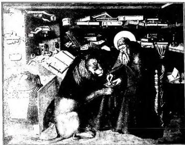 ITALY - St. Jerome extracts the thorn from the lion's paw. Work by Colantonio (15th century) - Naples, Picture Gallery of the National Museum.