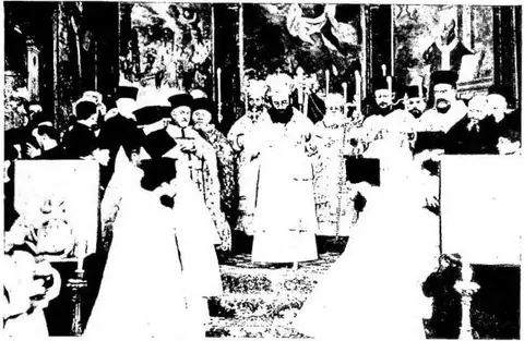 Above: BISHOPS, PRELATES AND CLERGY IN THE CATHEDRAL of Piana degli Albanesi.