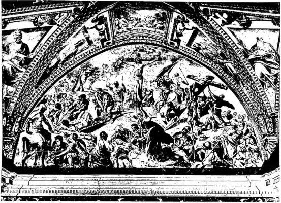 Above: CRUCIFIXION. Fresco in the choir of the church of the charterhouse of S. Martino - Naples.