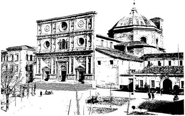 Above: CHURCH OF S. BERNARDINO (1454-72). The façade is from 1527, on a design by Cola dell'Amatrice. Below: CASTLE. Architecture by Luigi Scrivà di Valenza (1535).