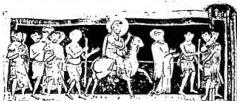 Above left: JACOB, THE TABERNACLE, THE ARK, AARON. Miniature from the Bible of S. Maria ad Martyres (12th cent.) - Biblioteca Vaticana, cod. Vat. lat. 12958, f. 60v. Above right: INCIPIT OF THE ACTS OF THE APOSTLES, 9th-cent. codex, from Nonantola - Rome, Biblioteca naz., cod. Sessoriano 96, f. 207v. Below left: EXPLICIT OF THE APOCALYPSE. French Bible (a. 1327) that belonged to Louis XI of France - Paris, Biblioteca naz., ms. lat. 11935, f. 642. Below right: ST. PAUL AND ST. TIMOTHY. Miniature from the Bible of S. Cecilia (1097) - Biblioteca Vaticana, cod. Barb. lat. 587, f. 370v.
