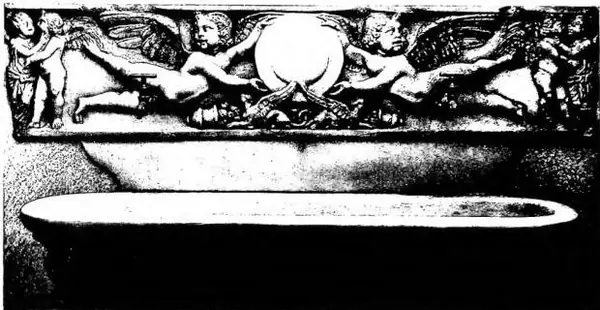 In alto: SARCOFAGO ROMANO con Eros e Psiche adattato a Lavabo nel Rinascimento - Firenze, chiesa di S. Spirito, sagrestia. In basso a sinistra: LAVABO MARMOREO, opera di Donatello e Verrocchio (sec. xv) - Firenze, chiesa di S. Lorenzo, sagrestia vecchia. In basso a destra: LAVABO RINASCIMENTALE (sec