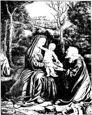 In alto a sinistra: RIPOSO IN EGITTO, di A. Solario - Milano, Galleria Poldi Pezzoli. In alto a destra: DUE DEVOTI, di G. A. Boltraffio - Milano, Pinacoteca di Brera. - In basso a sinistra: CRISTO ADOLESCENTE, di Marco d'Oggiono - Roma, Galleria Borghese. In basso a destra: RITRATTO, di A. de Predis