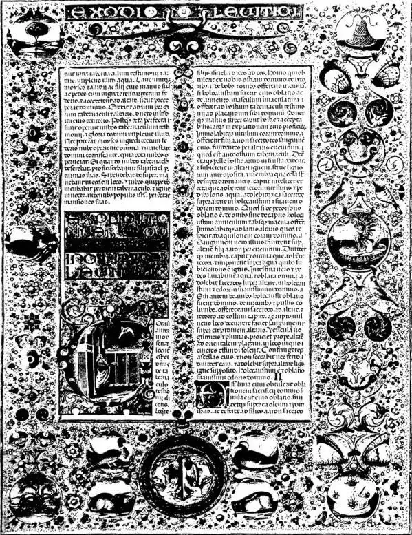 INCIPIT OF LEVITICUS. Bible of Borso d'Este (executed between 1455 and 1467 by Taddeo Crivelli and collaborators) - Modena, Biblioteca Estense, vol. I, f. 44².