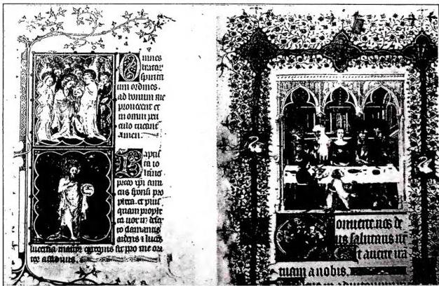A sinistra: *Petites Heures du Duc de Berry* (Angeli e s. Giovanni Battista). A destra: *Grandes Heures du Duc de Berry* (nozze di Cana).