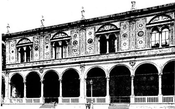Above: LOGGIA OF THE COUNCIL. Work by Fra Giocondo (1476-93) - Verona. Below: LOGGIA OF THE BASILICA OF ST. MARK. On a design by L. B. Alberti (ca. 1455) - Rome.