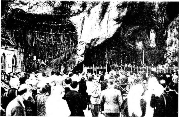 Above: THE GROTTO OF LOURDES. Below: THE SICK AT LOURDES.