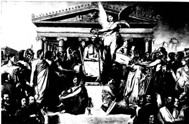 Above: APOTHEOSIS OF HOMER. J.-A. Ingres (1827) - Paris, Louvre. Below: APOTHEOSIS OF NAPOLEON. Fresco by A. Appiani (1808) - Milan, ceiling in the Council Hall of the Royal Palace.