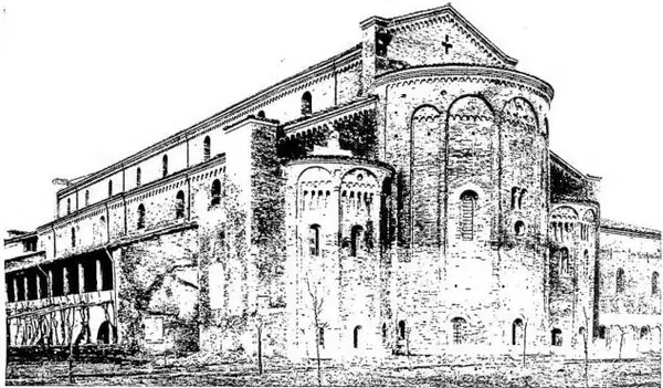 Above: ABBEY CHURCH seen from the apses (founded in the 8th cent., rebuilt in the 12th cent.) - Nonantola. Below: THE CRYPT OF THE ABBEY CHURCH - Nonantola.
