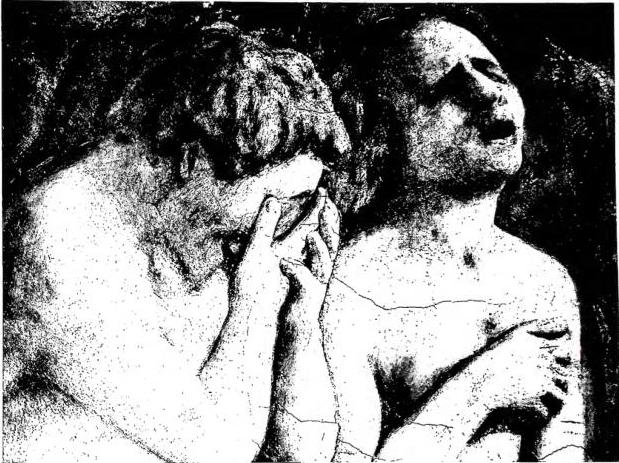 Above: ADAM AND EVE DRIVEN FROM THE EARTHLY PARADISE, detail of Masaccio's fresco in the Brancacci Chapel - Florence, church of the Carmine. Below: THE TRIBUTE: Christ orders to take the coin from the fish's mouth and Peter pays the tribute - Florence, church of the Carmine, Brancacci Chapel.