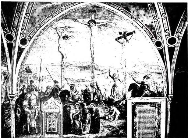 Above: CRUCIFIXION - Rome, church of S. Clemente, chapel of St. Catherine of Alexandria. Below: RESURRECTION OF TABITHA AND HEALING OF THE LAME MAN - Florence, church of the Carmine, Brancacci Chapel.
