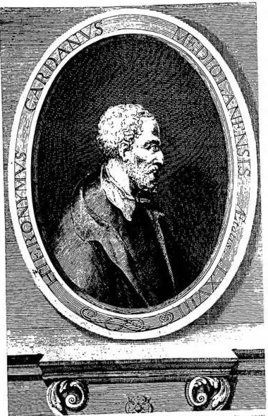 Left: PORTRAIT OF GEROLAMO CARDANO, frontispiece of the Opera Omnia. Copy from the National Library - Rome. Right: TITLE PAGE OF THE OPERA OMNIA, with allegorical engraving with Euclid and Ptolemy - Copy from the National Library - Rome.