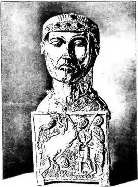 Above left: ST. MAURICE PATRON OF KNIGHTS. Detail of the reliquary casket of St. Sigismund (12th cent.) - St-Maurice (Valais), Treasury of the abbey. Above right: RELIQUARY BUST of St. Candidus (12th cent.) with scene of martyrdom - St-Maurice (Valais), Treasury of the abbey. Below: SIDE OF THE RELI